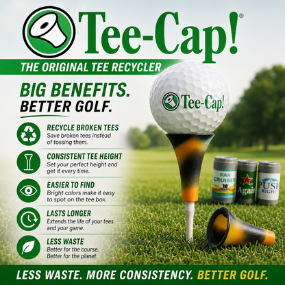 Tee-Caps set the height consistently every time. You can also make those broken tees reusable again.