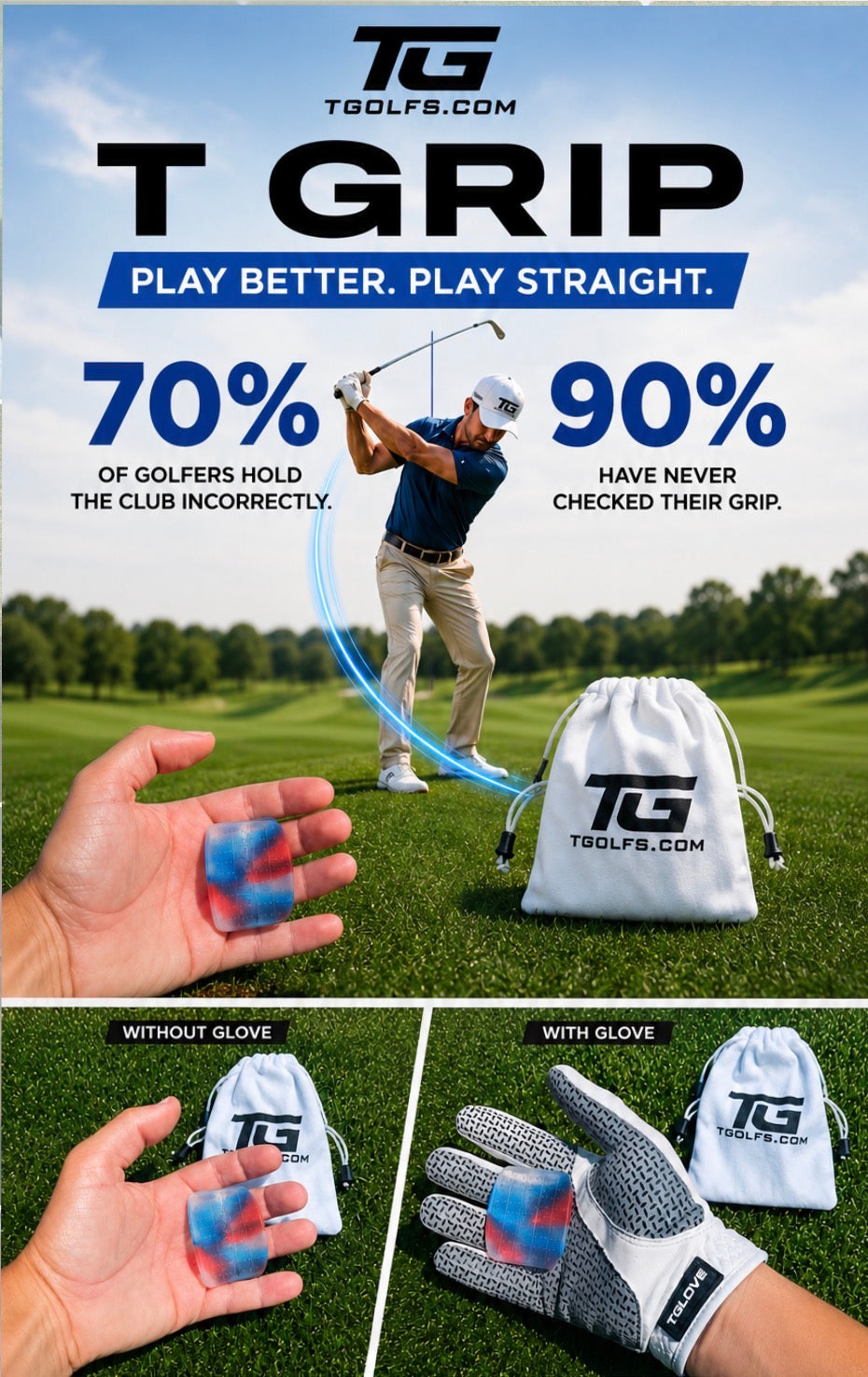 T-Grip™ Golf Version improving alignment, grip pressure, and clubface control for more consistent, confident shots.