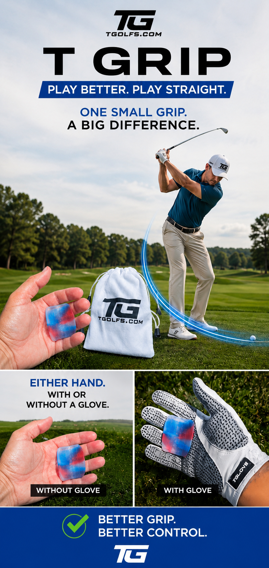 T-Grip™ Golf Version improving alignment, grip pressure, and clubface control for more consistent, confident shots.